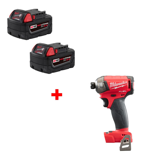 Milwaukee 48-11-1852 M18 XC5.0 Battery 2Pk w/ FREE 2760-20 1/4" Hex Driver, Bare - zsshoping.store