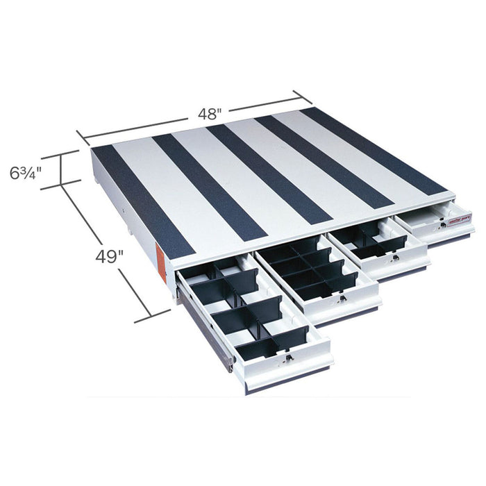 Weather Guard 318-3 ITEMIZER White Aluminum Lateral Van 4-Drawer Unit, 6.75" x 48" x 49"